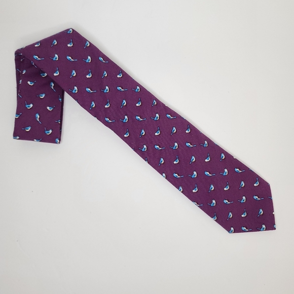 CROWN & IVY Purple Bird Tie. - Picture 2 of 6